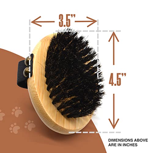 The Buddy System Pet Close Brush, Soft Touch Oval Palm Brush - Bamboo Massage Handheld with Soft Boar Bristles and Elastic Band for Dogs and Cats - color: Boar Bristle