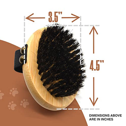 The Buddy System Pet Close Brush, Soft Touch Oval Palm Brush - Bamboo Massage Handheld with Soft Boar Bristles and Elastic Band for Dogs and Cats - color: Boar Bristle