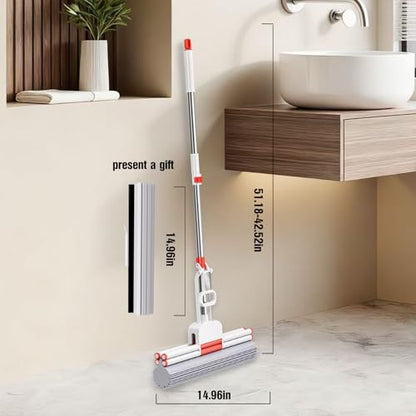 PVA Sponge Mop with 1 Extra 15-inch Sponge Head, Stainless Steel Rod Floor Mop, Highly Absorbent for Hard FloorsBathrooms, Kitchens, Garages, and Pet Areas - size: 15 inch