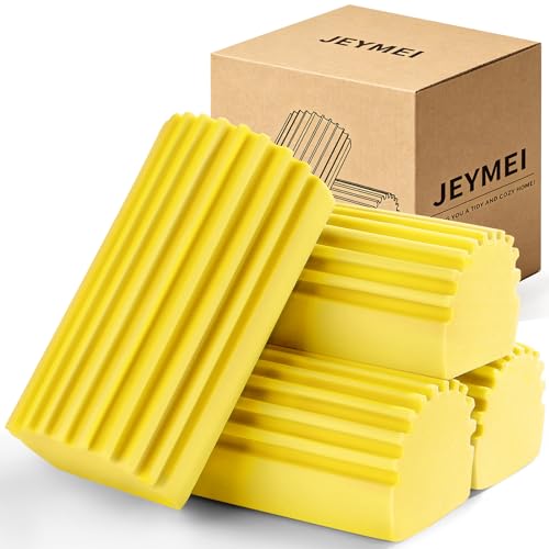 Jeymei 4-Pack Damp Clean Duster Sponge Brush for Cleaning Blinds, Glass, Baseboards, Vents, Railings, Mirrors, Window Track Grooves and Faucets (Yellow) - color: Yellow, size: 4