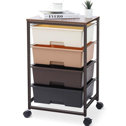 SYKIARIOL Utility Cart with 4 Drawers,Rolling Storage Cart with Drawers,Storage Rolling Drawer Cart,Brown - color: Dark Brown