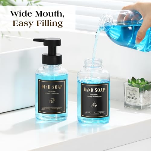 Luxspire Foaming Soap Dispenser, Glass Foam Pump Soap Dispenser, Non-Slip Hand Soap Bottle with 5 Waterproof Labels, 15 Oz Refillable Liquid Soap Bottle for Bathroom & Kitchen, Clear, 2 Pack - color: Clear
