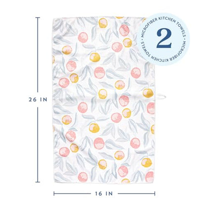 ELYN Microfiber Kitchen Dish Towel Set, Quick-Dry & Absorbent Waffle Weave Cleaning Towels, Set of 2 Kitchen Towels, Paper Towels Alternative (Oranges & Gingham) - color: Oranges & Gingham, style: Dish Towel - 2 Pack
