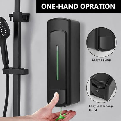 Manual Wall Mounted Single Soap Dispenser, 11.8oz/350ml Black Kitchen Bathroom Commercial Shower Soap Dispenser, Clear Refillable Liquid Lotion Pump, for Liquid Containers Shampoo Chamber Plastic