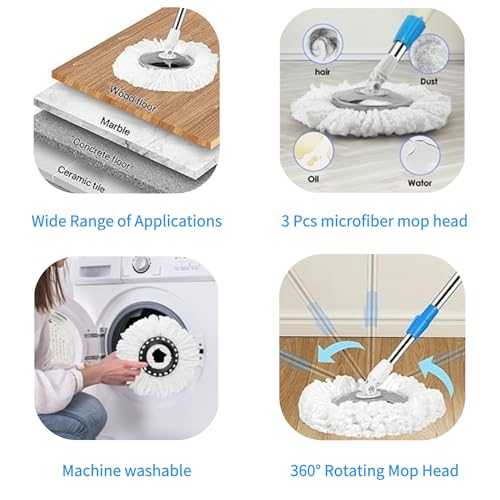 Spin Mop Replacement Handle 360 Degree Spin Mop Pole Handle Replacement Rotating Telescopic Stick for Head Replace Spinning Household Cleaning Accessories for Home