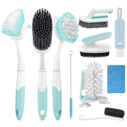 10 Pack Dish Brush Set for Household Use Kitchen Scrub Brushes with Non-Slip Long Handle Multi-Purpose Cleaning Brushes for Dishes Pot Pan Kitchen Sink Tub Cup Clothes Shoes Floor(Blue) - color: Blue