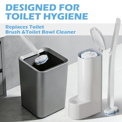 Disposable Toilet Brush Cleaning System, 2pcs Wands with 104pcs Replacement Heads, Stick for Toilet Cleaning,Wands with Refills Pads, Wall Mounted Toliet Wand for Bathroom, Toilet Brush and Holder Set - color: High Base