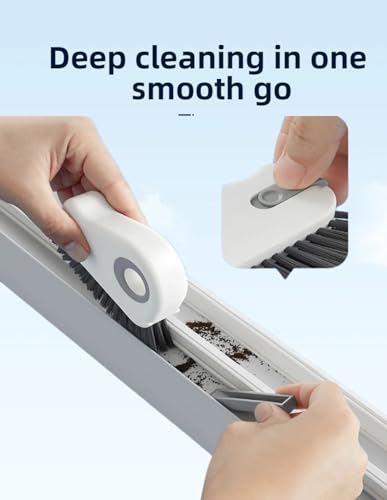 2 in 1 Groove Cleaning Brush for Window Tracks & Sliding Door Tracks, Hard Bristle Scrubber with Hidden Scraper for Window Sills, Window Seals, and Narrow Crevices (Gray) - color: Gray