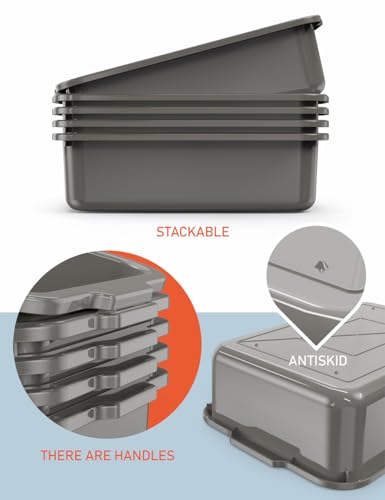 Gray 13 L Commercial Bus Tubs/Tote Box, Plastic Storage Wash Basin Tub, 5-Pack - color: Grey, size: 13 Liter-Grey