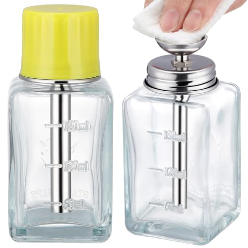 Noverlife 2PCS 6Oz / 180ml Clear Acetone Dispenser with Cap, Square Glass Nail Polish Remover Pump Alcohol Dispenser Alcohol Bottle, Refillable Push Down Pump Bottle for Makeup Remover - color: C - 2pcs - Clear Square Shaped