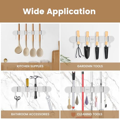 2Pcs Broom Holder Wall Mount, No-Drilling Self-Adhesive Mop and Broom Storage Rack with Hooks (4 Racks with 5 Hooks), Wall-Mounted Broom Hanger for Bathroom, Kitchen, Closet, Garage (White ﻿) - color: White ﻿