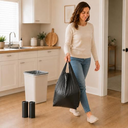 Trash Bags Small Garbage Bags with Handle 2 Rolls 60 Count Strong Kitchen Bathroom Waste Bags Leak Resistant Disposable Bin Liners Black - color: Black