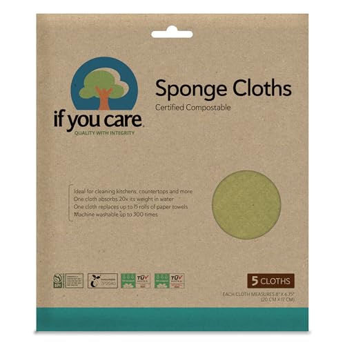 If You Care Sponge Cloths – 5 Count – 100% Natural Cleaning Rags for Kitchen, Bathroom, Home Countertop Surfaces – Absorbent, Reusable, Machine Washable, Compostable - size: 5 Count (Pack of 1)