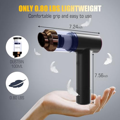 Handheld Car Vacuum Portable Cordless - Mini, Portable | Dual Suction (7500pa & 12000pa) | 4-in-1 Vacuum Cleaner, Blower, Inflator, Deflator & Air Duster for Car, Home, Kitchen, Pet Hair, Office Use