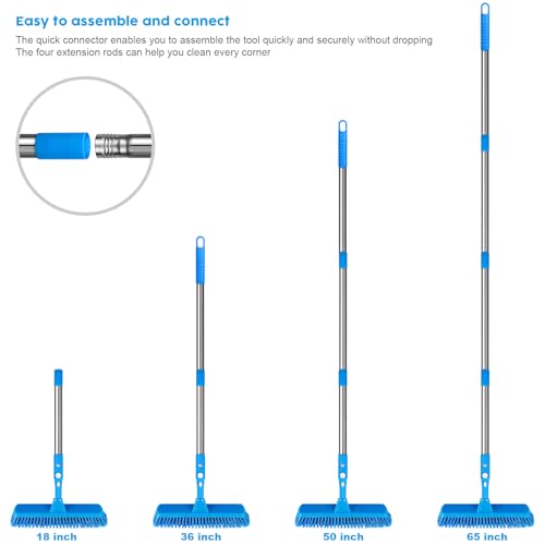 Window Squeegee，5 in 1 Bendable Head Window Squeegee for Home，61''Extension Poles，Bendable Head car Window Cleaner Tool，Squeegee for Shower Glass（Blue）