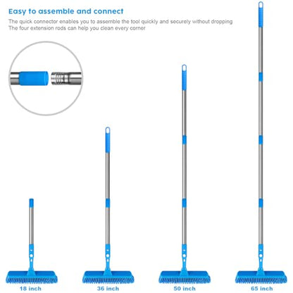 Window Squeegee，5 in 1 Bendable Head Window Squeegee for Home，61''Extension Poles，Bendable Head car Window Cleaner Tool，Squeegee for Shower Glass（Blue）