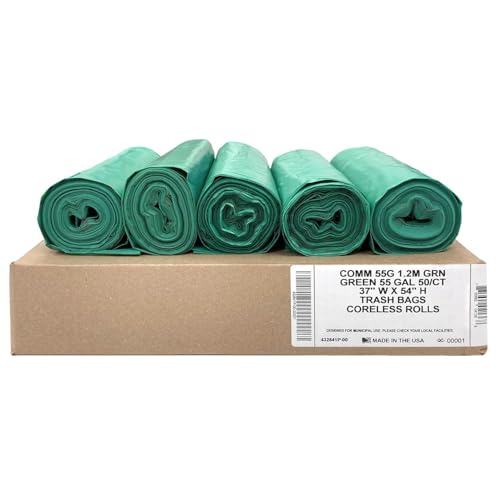 Ultrasac Heavy Duty 55 Gallon Green Trash Bags - (Value 200 Pack) - 1.5 MIL equivalent Industrial Strength Plastic 37" x 54" for 50-55 Gal Cans -Fits Toter, Rubbermaid Brute, Carlislie Bronco etc. - color: Green, style: 50-55 Gal, 1.5 Mil Equiv, 200 Count