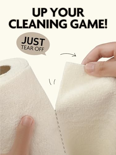 Fantasticlean Kitchen Towels - 40 Sheets - Reusable Washable Dishcloth Rolls, Super Absorbent, Premium Microfiber Cleaning Cloths, 10'' by 10'' (Beige, Grayish) - color: Beige and Grayish