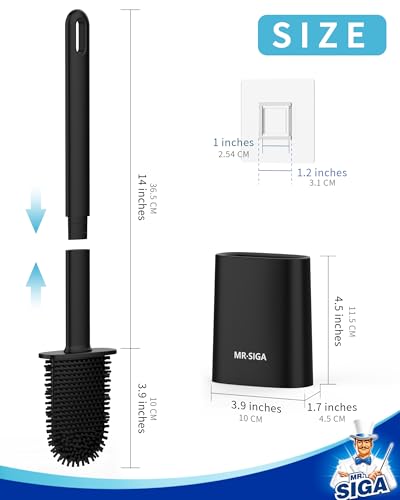 MR.SIGA Toilet Brush and Holder Set, Wall Mounted Toilet Bowl Brush, Compact Toilet Scrub Brush with Holder for Bathroom, Black, 2 Pack - color: Black
