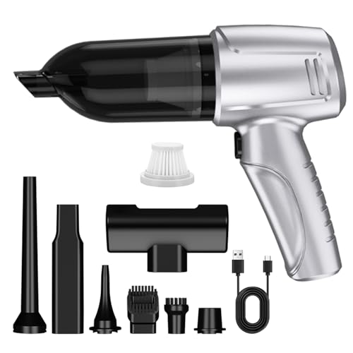 Car Vacuum Portable Cordless, 5 in 1 Handheld Vacuum Cleaner, Mini Vacuum Cleaner Rechargeable, 8000PA Powerful Compressed Air Duster & Air Blower for Cars,Home,Office,Pet Hair - color: Silver