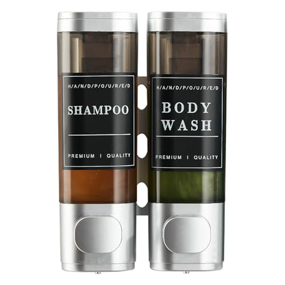 Shampoo and Conditioner Dispenser,Unisence Shower Dispenser 2 Chamber No Drill Wall-Mounted Shampoo Dispenser for Shower Wall Mounted Body Wash Dispenser for Bathroom Hotel Large Capacity,Silver - color: Matte Silver 2 Chamber