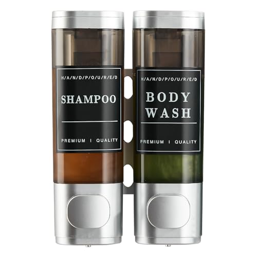 Shampoo and Conditioner Dispenser,Unisence Shower Dispenser 2 Chamber No Drill Wall-Mounted Shampoo Dispenser for Shower Wall Mounted Body Wash Dispenser for Bathroom Hotel Large Capacity,Silver - color: Matte Silver 2 Chamber