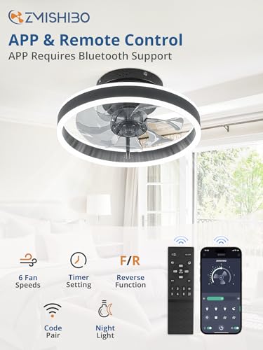ZMISHIBO Low Profile Ceiling Fans with Lights and Remote, 13 Inch Fandelier Ceiling Fan with Light, Black Modern Flush Mount Ceiling Fan, Small Dimmable LED Fan Lights for Bedroom - color: Black, size: 13 INCH