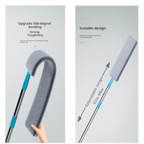 2026 Upgraded Retractable Gap Dust Cleaner, Flat Duster with Extension Pole (60in), Gap Mop for Under Appliances, Under Fridge Cleaning Tool, with 4 Microfiber Duster Cloths