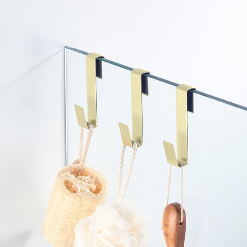 Shower Door Hooks,Towel Hook, Over Glass Door Hook for Bathroom, Suit for Frameless Glass Shower Door 0.39" (10 mm) Stainless Steel Gold, 3 Pack - color: Gold, size: Regular