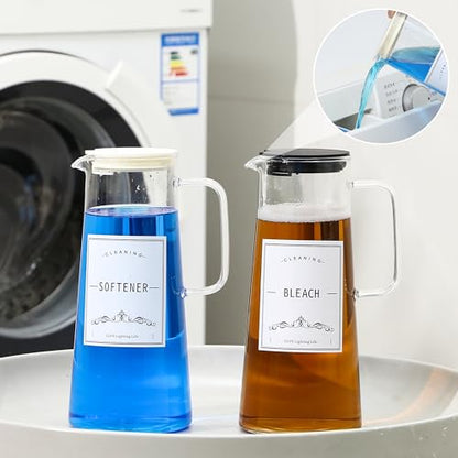 2PCS 50oz Laundry Detergent Dispenser. Glass Liquid Laundry Detergent Dispenser for Bleach,Fabric Softener. Laundry Soap Dispenser for Laundry Room Organization and Storage.