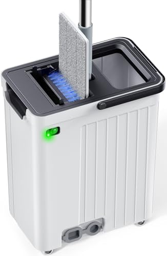 Mop and Bucket Set | Auto-Spray Cleaning | Dirty Water Separation Keep Water Fresh | Flat Mop & Bucket with Wringer | 3x Washable Pads | High-efficiency Cleaning for All Floors Tile Wall Window