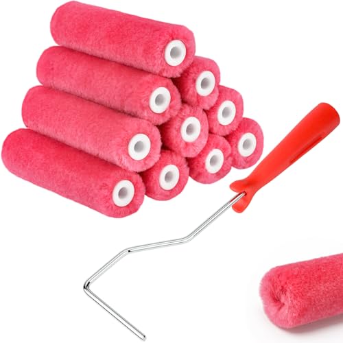 4 Inch Mohair Paint Roller Covers, 1/4" Nap, 11 Pack Lint-Free Small Paint Roller Refills with Frame Kit, Mini Rollers for Painting Cabinets, Door, Walls, Furniture, Trim, All Paints & Stains - color: 11pcs