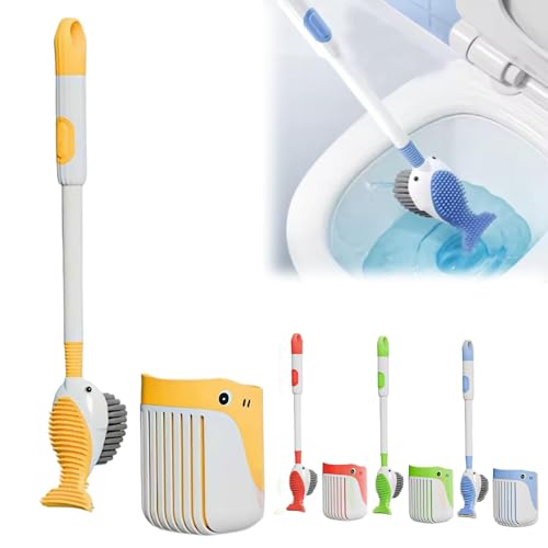 Suction Cup Toilet Brush Set, 2025 Wall-Mounted Toilet Cleaner with Built-in Liquid Dispenser & Quick-Dry Holder, Touch Free, Space-Saving Hygienic Bathroom Organizer for Home,RV,Boat (Yellow) - color: Yellow