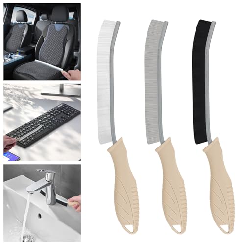 TQRR 3Pcs Cleaning Brush - Includes Soft Bristle, Hard Crevice, Multifunctional Grout Brush, Auto Vent Wheel, Kitchen House Cleaning Tools (Khaki) - color: Khaki