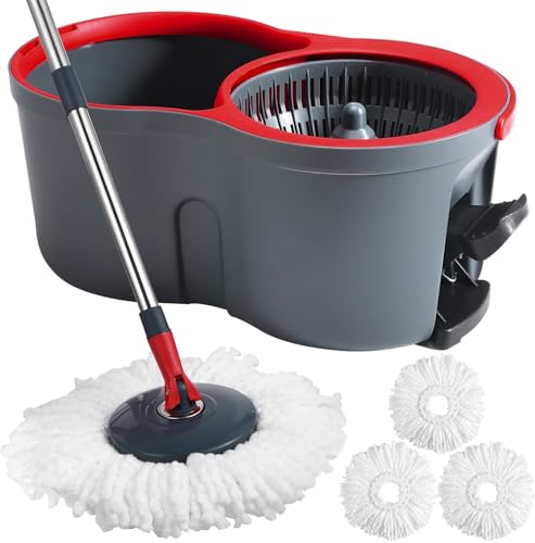 360° Spin Mop and Bucket Set Cleaning System,Mop and Bucket with Wringer Set for Home,Wet Dust Mop for Floor Cleaning with 4 Mop Heads