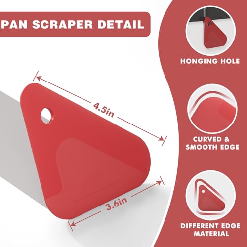 Food Scraper, 2-in-1 Pot and Pan Dish Scraper, Nylon and Silicone, Kitchen Scraper Tools for Cast Iron Skillets, Cookware, Dishes, Pans and Pots, Heat Resistant, Set of 3 - Red - color: Red