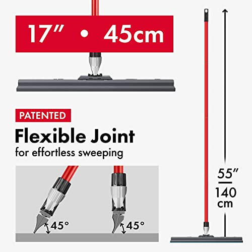 Heavy Duty Floor Squeegee for Concrete and Tile Floor - Silicone Squeegee Broom Floor Scrubber - Large Single Cast Rubber Blade Aluminum Long Handle 360° Swivel Joint - Garage Shower Window Cleaning - size: 17 Inch Blade - 1 Piece Handle