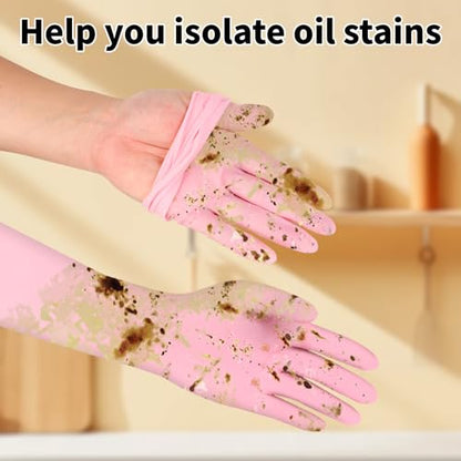 Long Sleeves Durable Disposable Nitrile White Gloves 15inches,Household Cleaning Dishwashing Waterproof 30PCS - color: Pink, size: Large