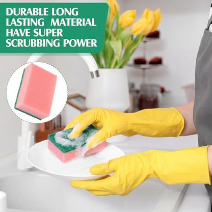 Patelai 100 Pcs Heavy Duty Sponges Kitchen Bulk Dish Sponges Scrub Sponge Abrasive Scrubber Cleaning Sponge Non Scratch Scouring Absorbent Dish for Washing Kitchen (Pink) - color: Pink