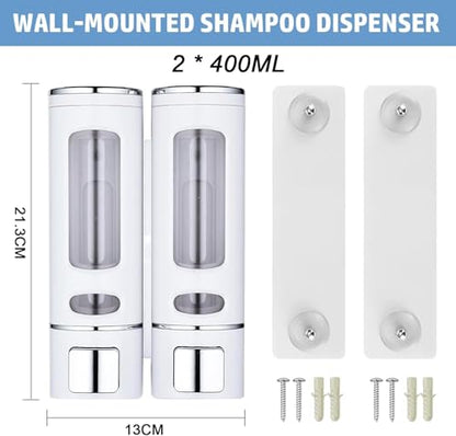 White Wall Mounted Hand Soap Dispenser, 13.5oz/400ml Shower Pump, Clear Refillable Liquid Lotion Soap Dispenser, Gel Container Shower Pump Dispenser and Organizer for Bathroom Kitchen, 2 Chamber - color: White