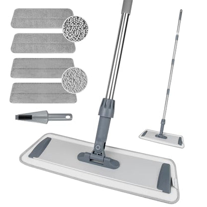 Large 60 inch Microfiber Flat Mop for Floor Cleaning - Wet & Dry with 4 Washable Pads, 360° Rotatable Head for Hardwood, Vinyl, Tile