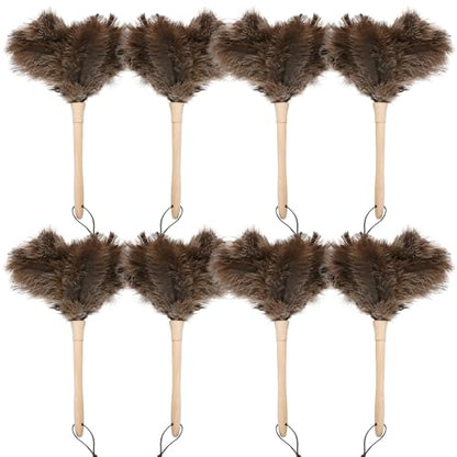 Ostrich Duster Fluffy Natural Feather Dusters with Wooden Handle Cleaning Supplies for Home Office Car (8, 16inch) - color: Natural-c-8pcs