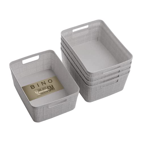 BINO | Woven Plastic Basket | Small (Natural Grey), 5-Pack | THE JUTE COLLECTION | Home Organization, Space - Saving Storage, Stylish Design | Jute Basket | Plastic Storage Basket - color: Natural Grey, size: 5PK- S