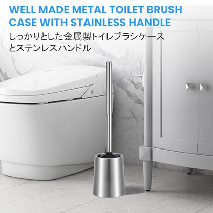 Stainless Steel Toilet Brush and Holder Toilet Brush and Cases Bathroom Bowl Cleaning Brush Double Layer Holder Long Brush Handle High Density Bristles Silver