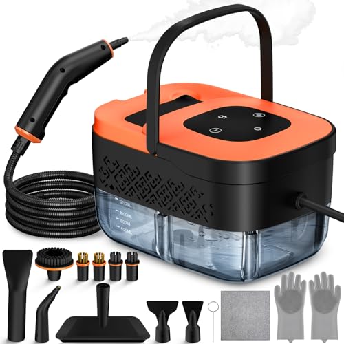 Steam Cleaner, Portable Steamer for Cleaning with 16pcs Accessories, 6-Level Adjustable and 15s Heat-Up, Handheld Steam Cleaner for Home, Tile, Dirt, Grout, Grease, Car Detailing - color: Orange