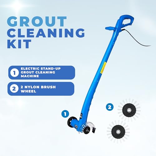 Electric Stand-Up Grout Cleaning Machine – Compact Lightweight Floor Scrubber for Tile, Bathroom & Kitchen Grout Lines | Easy-to-Use Deep Cleaner for Ceramic & Porcelain Tile Floors (Small) - style: Small Bundle