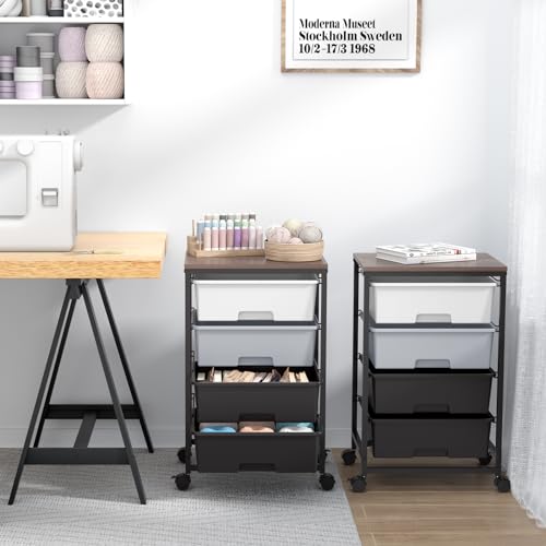 SYKIARIOL Utility Cart with 4 Drawers,Rolling Storage Cart with Drawers,Light Grey - color: Light Grey