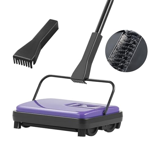 VEVOR Carpet Sweeper Manual, Floor Sweeper with 300 ml Dustbin Capacity Easy to Empty, 6.7 inch Cleaning Width for Home Office Carpets Pet Hair Dust, Purple - color: Purple
