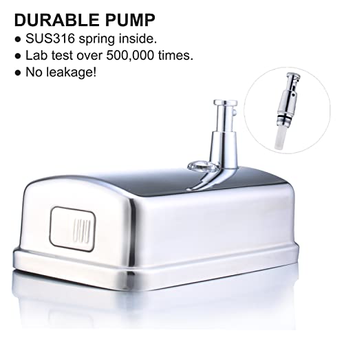 Commercial Soap Dispenser Wall Mount Stainless Steel Manual Liquid Pump Rust-Proof Leak Free for Bathroom (34 fl.oz./1000ml) - size: 34 fl oz