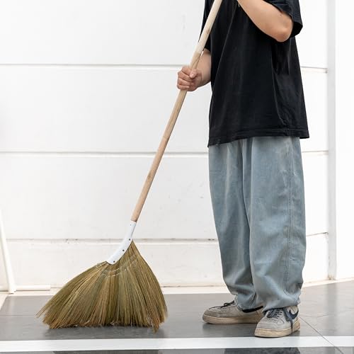 Natural Broom - Indoor Grass Broom - Long Handle Broomstick for House, Garage, Office, Lobby Room, Kitchen - color: Natural
